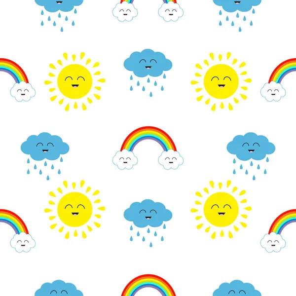 Niedliche Karikatur von Sonne, Wolken mit Regen — Stockvektor