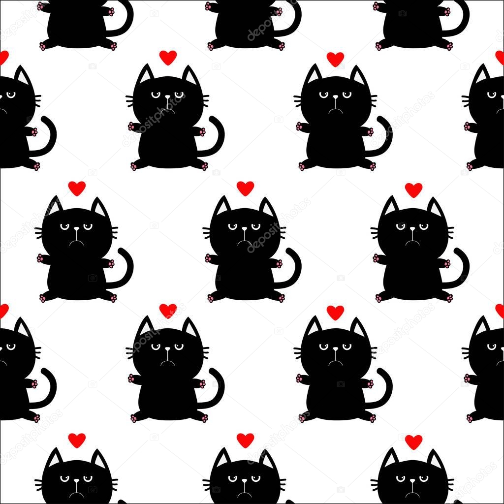 Black cats with paws and red hearts