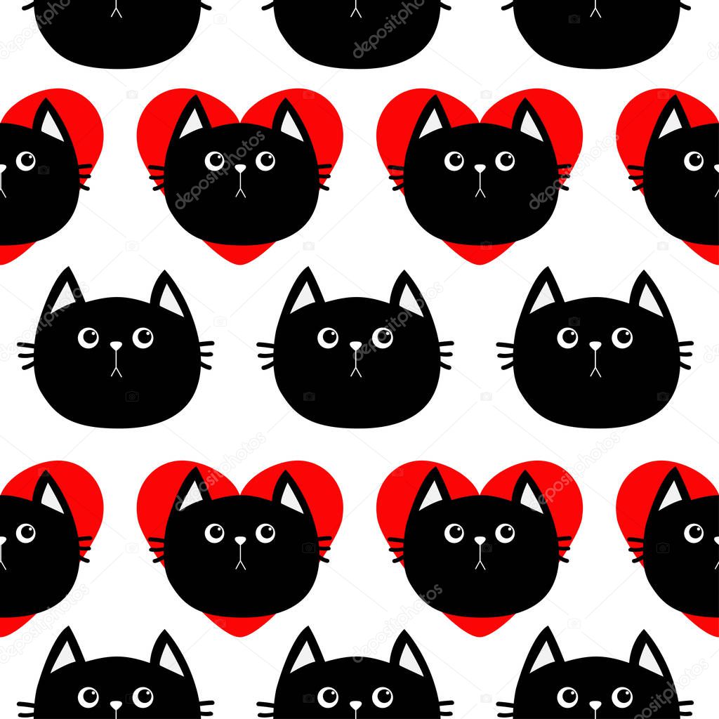 Black cat head seamless pattern