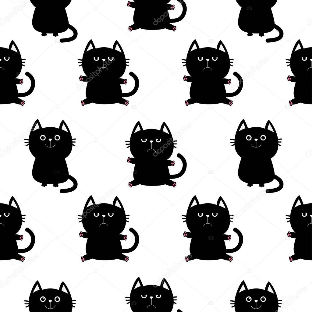 Black sitting cat seamless pattern