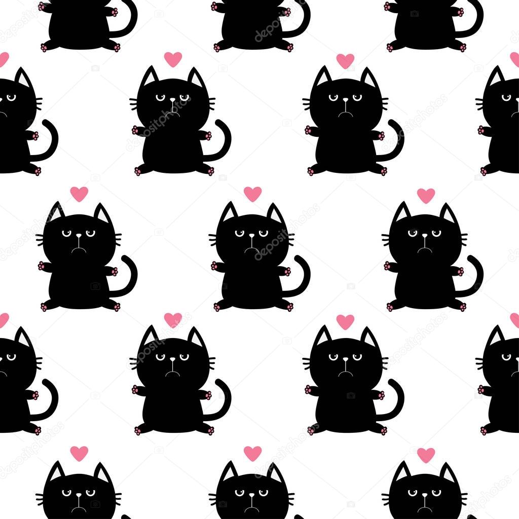 Black sitting cat seamless pattern
