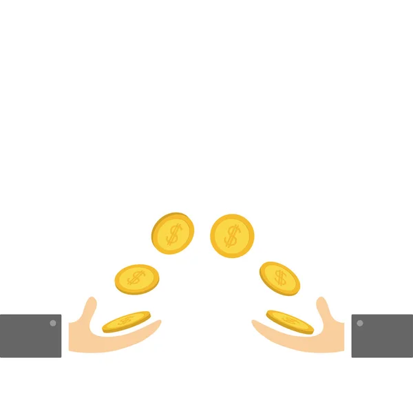 Mãos com moedas de ouro voadoras —  Vetores de Stock