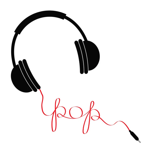 黒のヘッドフォンと赤いコード — ストックベクタ