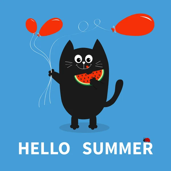Μαύρη γάτα εκμετάλλευση κόκκινο μπαλόνι — Διανυσματικό Αρχείο