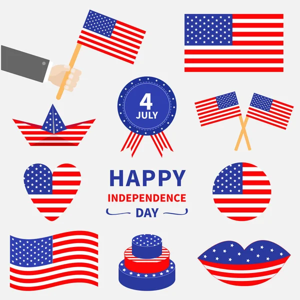 Dia feliz independência ícones definir —  Vetores de Stock