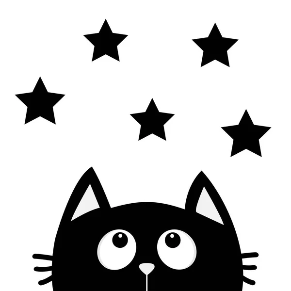 Gato preto olhando para formas de estrela —  Vetores de Stock