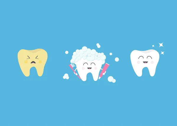 Hite tand med tandborste och tandkräm — Stock vektor