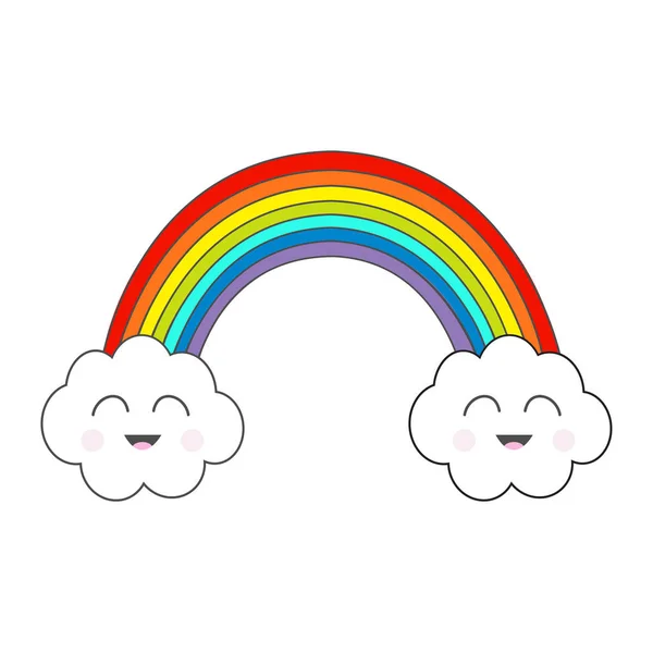 Rainbow i dwa chmury kontur kreskówka — Wektor stockowy