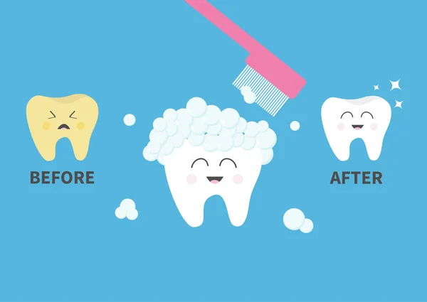 Diş fırçası temizlik gülümseyen beyaz diş — Stok Vektör
