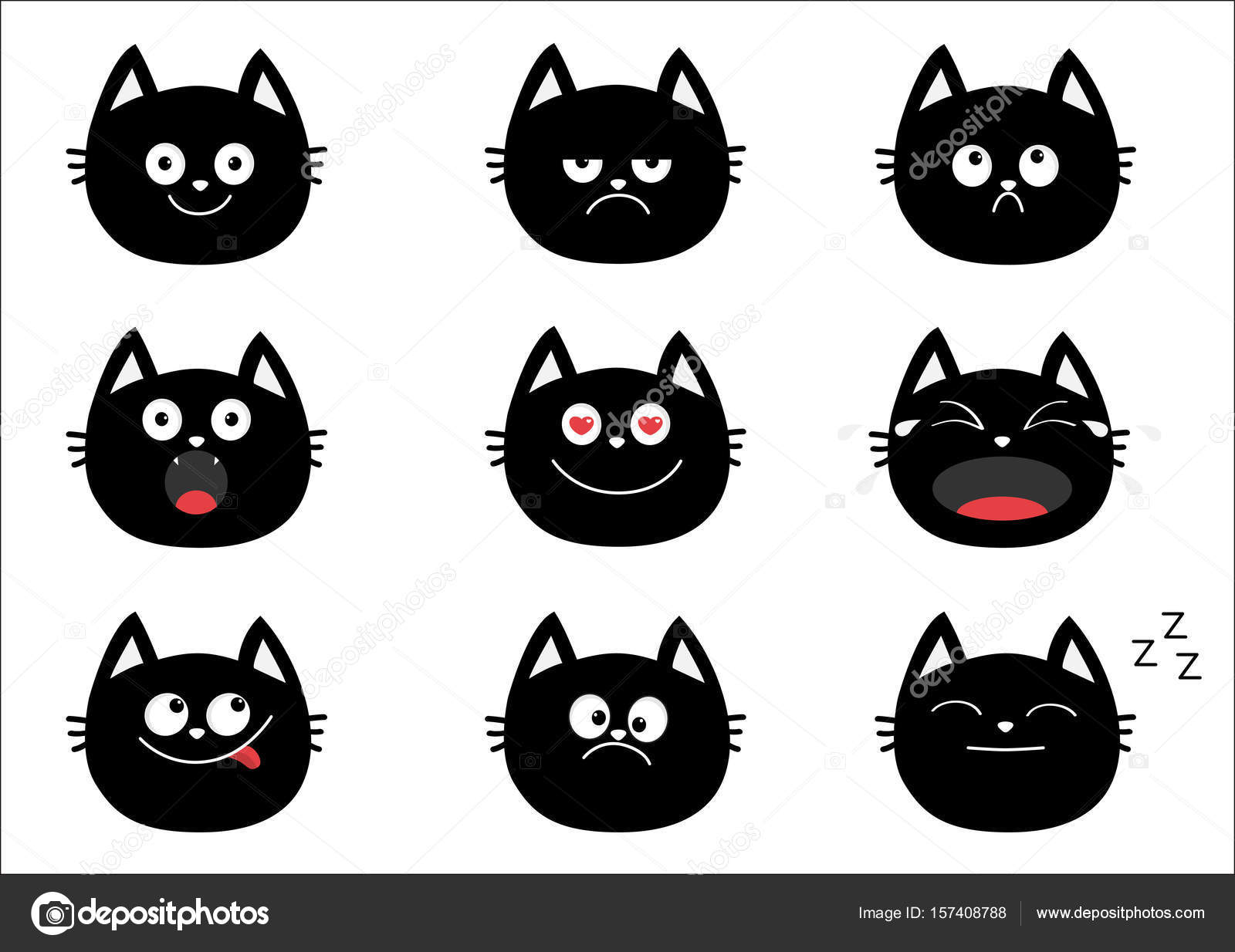 Les chats noirs mignon ensemble \u2014 Image vectorielle
