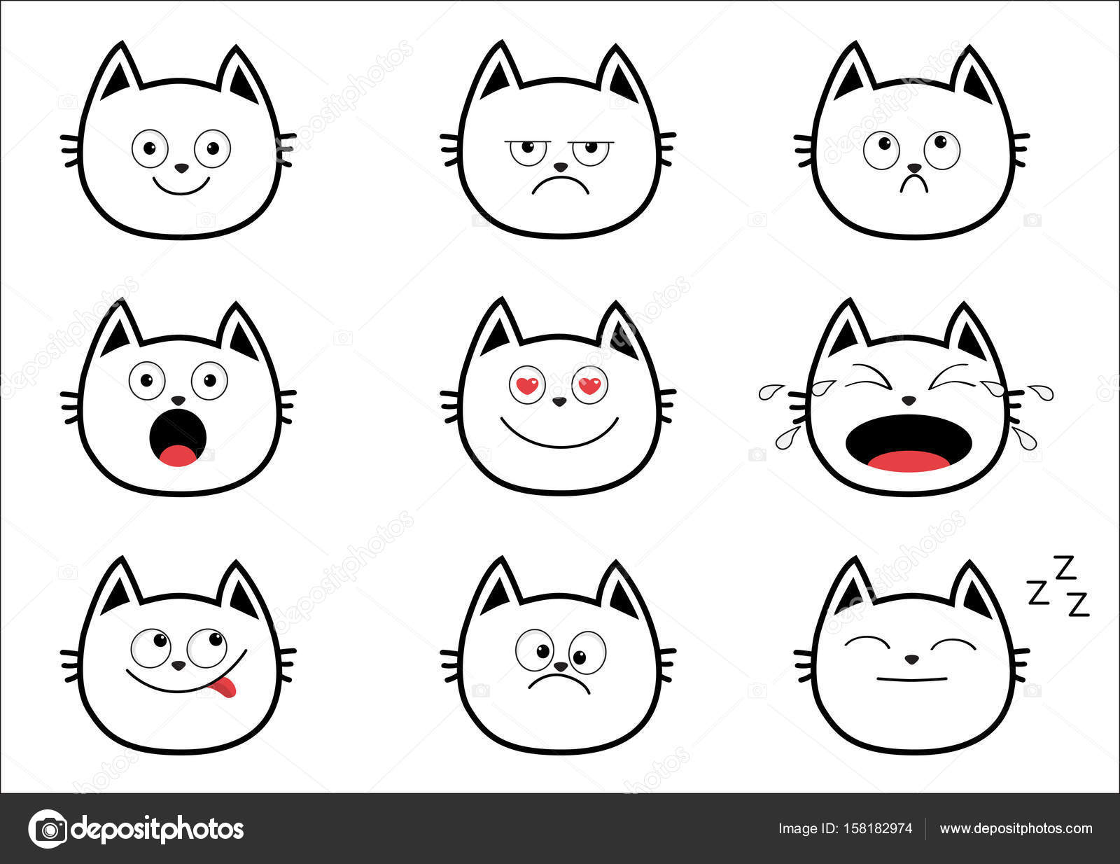 Cute Angry Emoticon Cat on White Background. Isolated Vector Illustration  Stock Vector