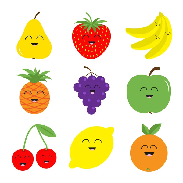 Lachende vruchten en bessen icons set — Stockvector