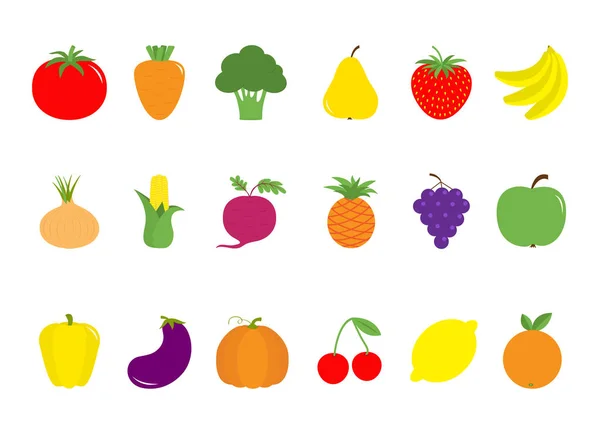 Ensemble de fruits aux baies et légumes — Image vectorielle