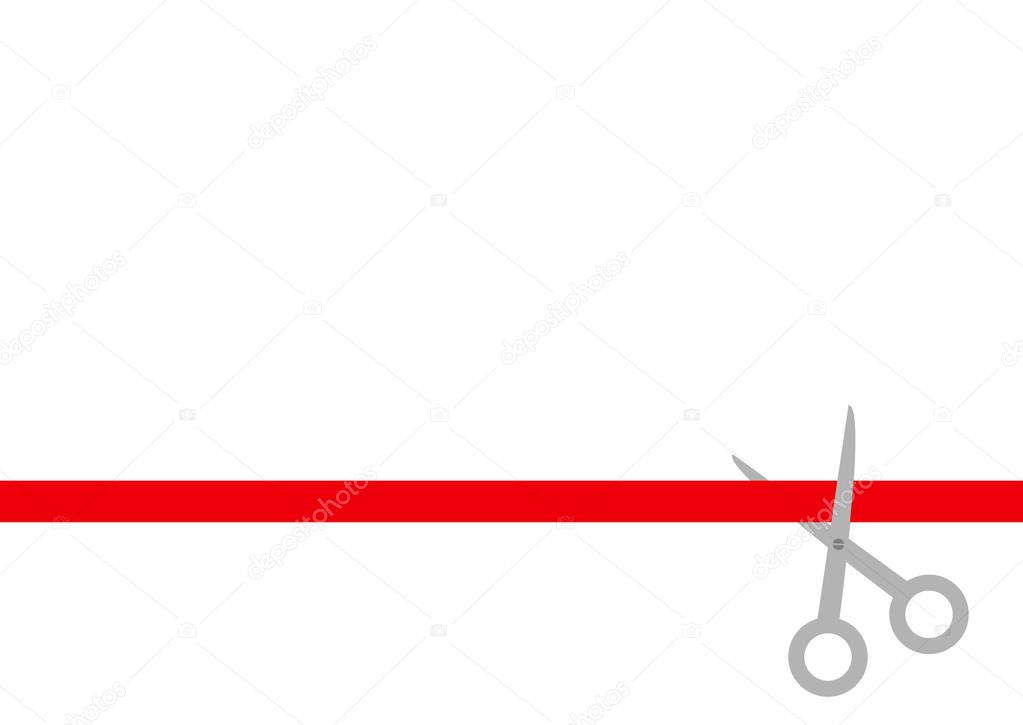 Scissors cut straight red ribbon