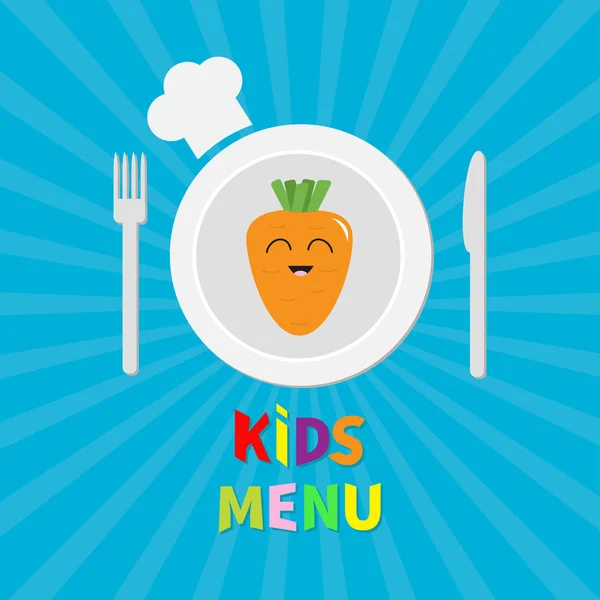 Carotte sur assiette avec des mots de menu enfants — Image vectorielle