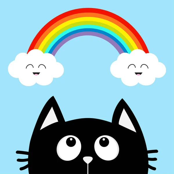 Черная кошка смотрит в радугу — стоковый вектор