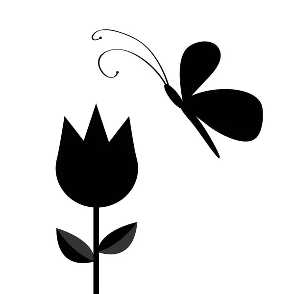 Lale çiçek kelebek uçan ile — Stok Vektör