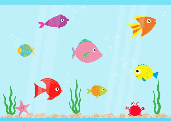 Vissen zwemmen in aquarium — Stockvector