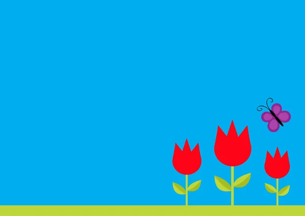 チューリップの花と蝶 — ストックベクタ