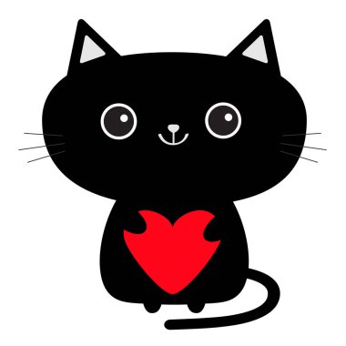 Kara kedi holding kırmızı kalp