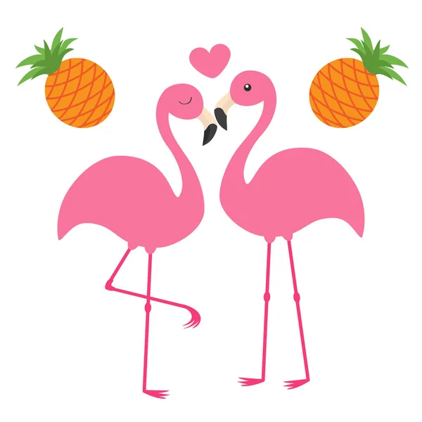 Pembe flamingo çift ve kalp — Stok Vektör