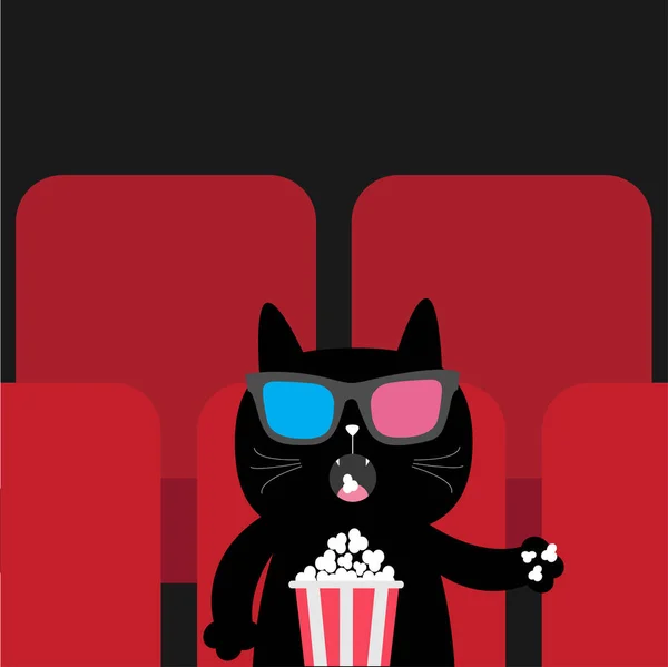 Gato comiendo palomitas en el cine — Archivo Imágenes Vectoriales