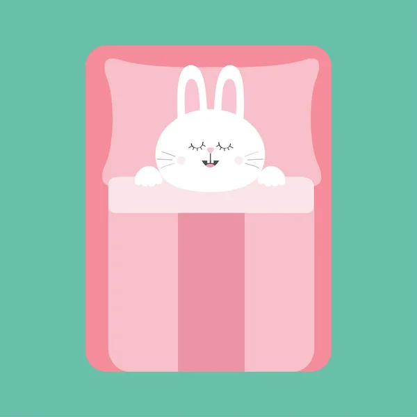 Conejo dormido en cama rosa — Vector de stock