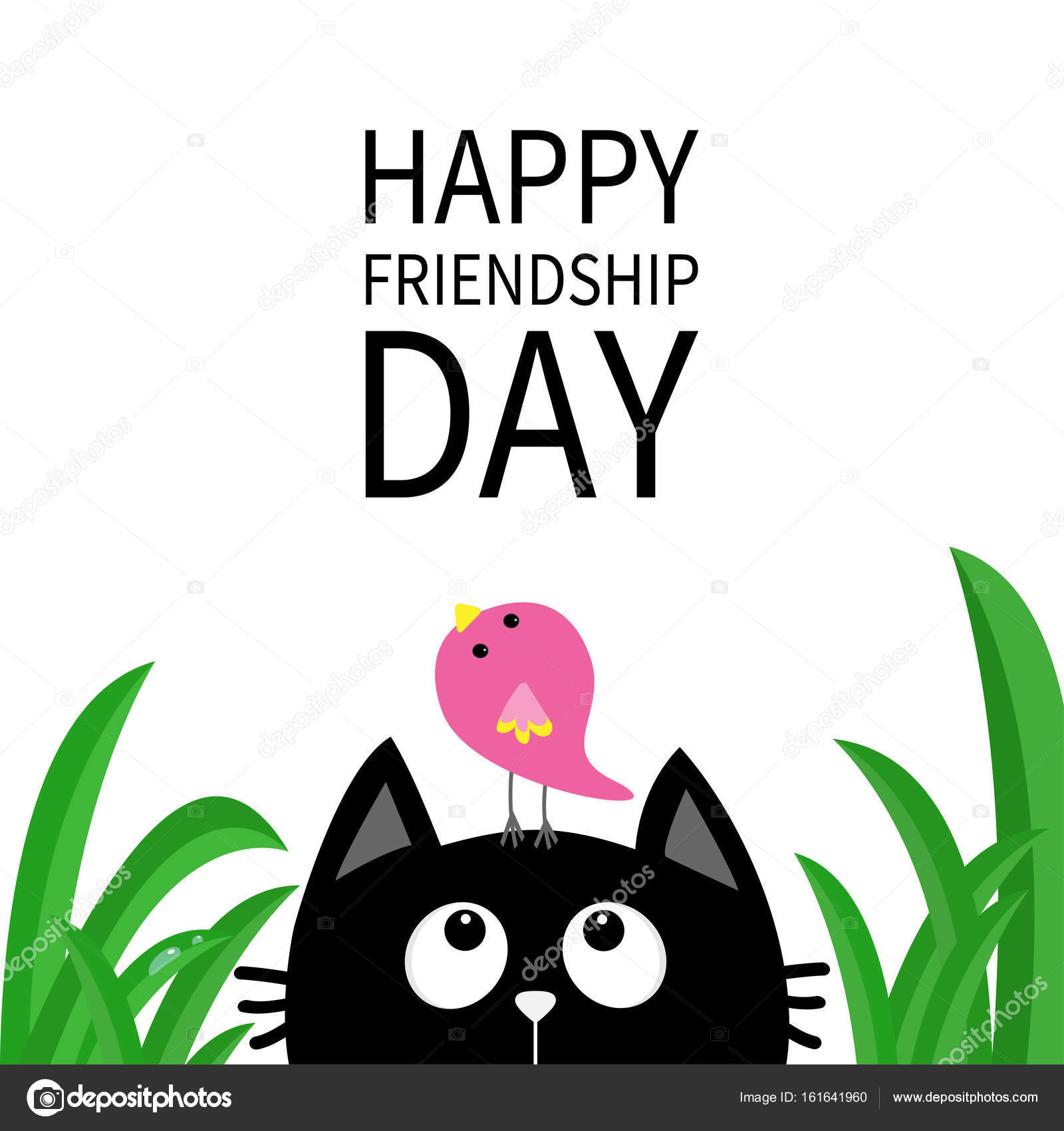 Chat Noir En Levant à Oiseau Sur La Tête Image Vectorielle