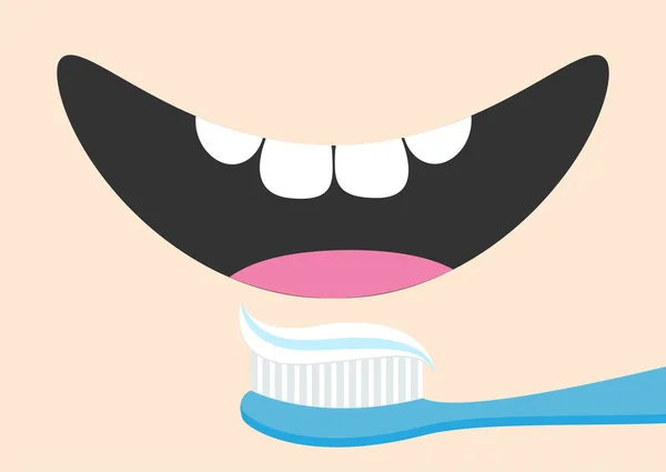 Boca con cepillo de dientes y pasta dental — Vector de stock