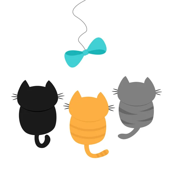 Три кошенята дивляться, щоб поклонитися на мотузці — стоковий вектор