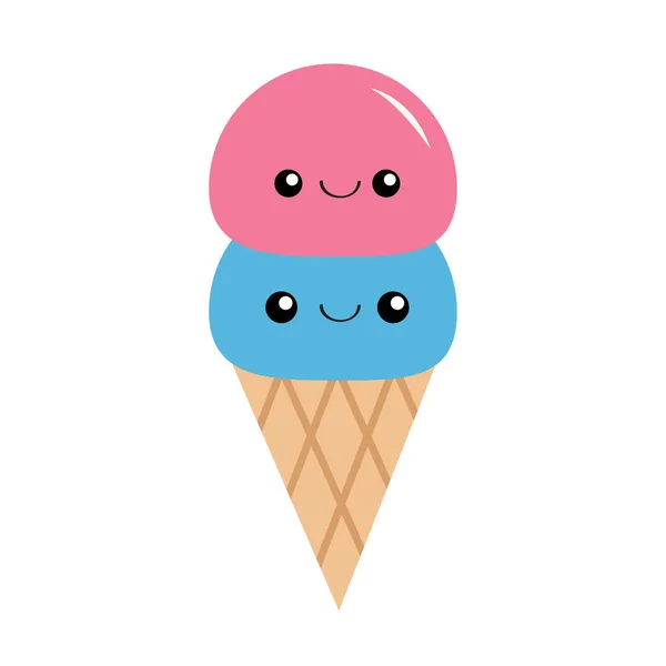华夫饼蛋筒里的冰淇淋 — 图库矢量图片