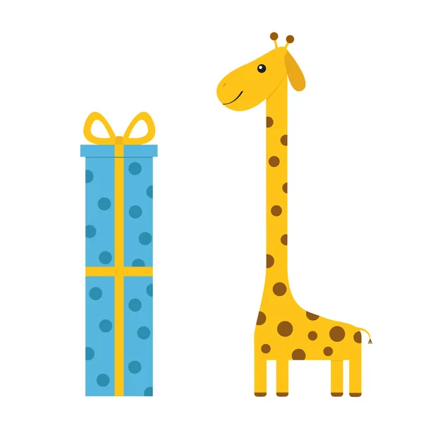 Giraffe with gift box and bow — Stock Vector