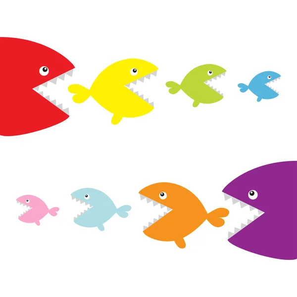 Ensemble de poissons se mangeant mutuellement . — Image vectorielle