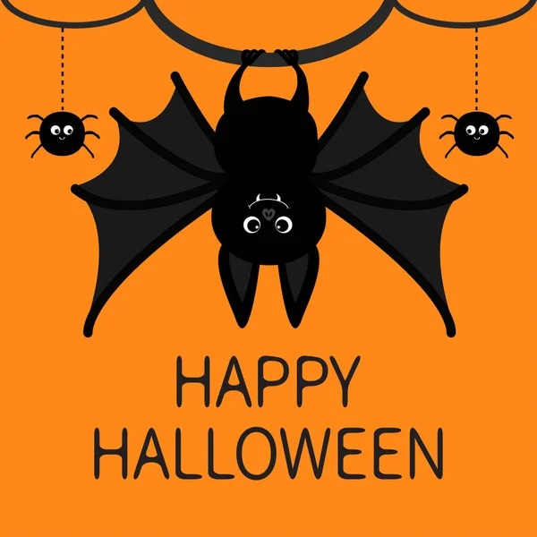 Feliz tarjeta de Halloween con murciélago de dibujos animados — Vector de stock