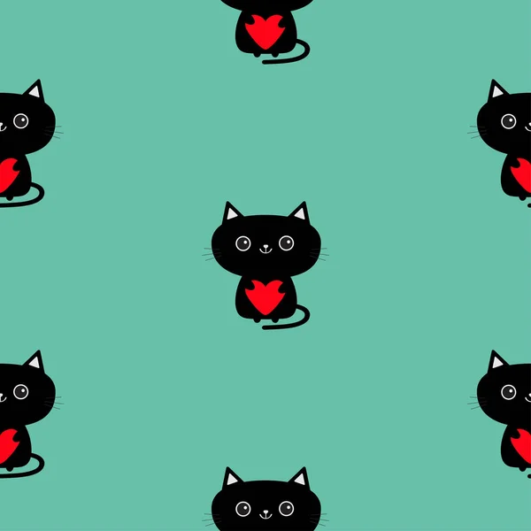 Black cat holding red heart. — Stock Vector