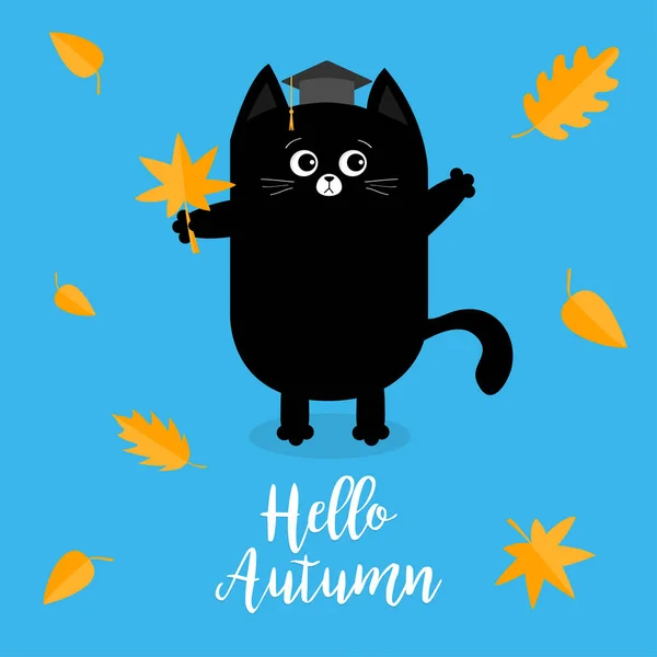Hello autumn card with cartoon animal — Stock Vector