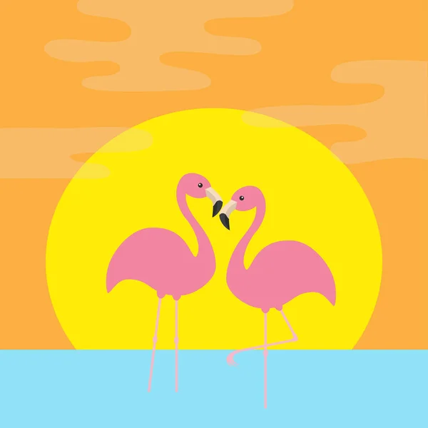 Pink flamingo and sea — Stock Vector