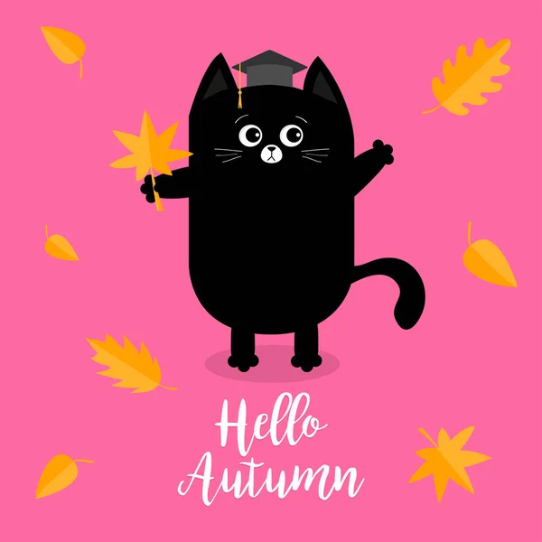 Hello autumn card with cartoon animal — Stock Vector