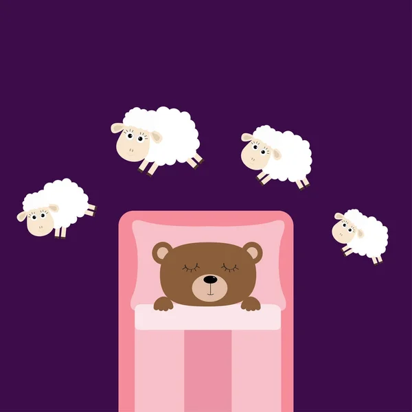 Jumping sheep over cute sleeping bear — Stock Vector