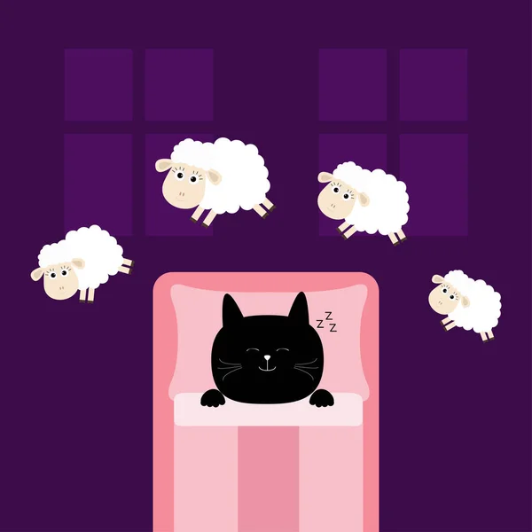 Saltar ovejas sobre lindo durmiendo gato — Vector de stock