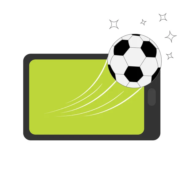 Balón de fútbol volando desde la pantalla táctil — Vector de stock