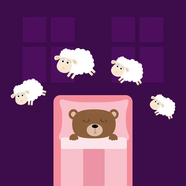 Lindo oso durmiente con ovejas saltando — Archivo Imágenes Vectoriales