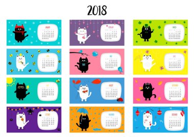 Kedi yatay aylık takvim 2018