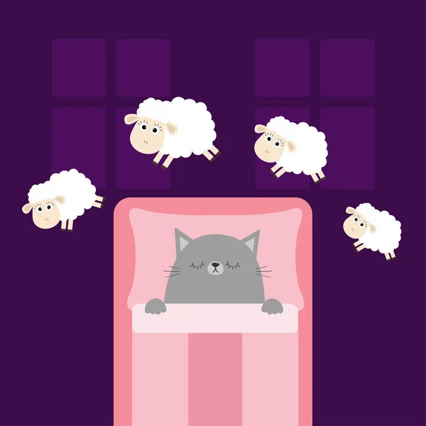 Sleeping cat and jumping sheeps — Stock Vector