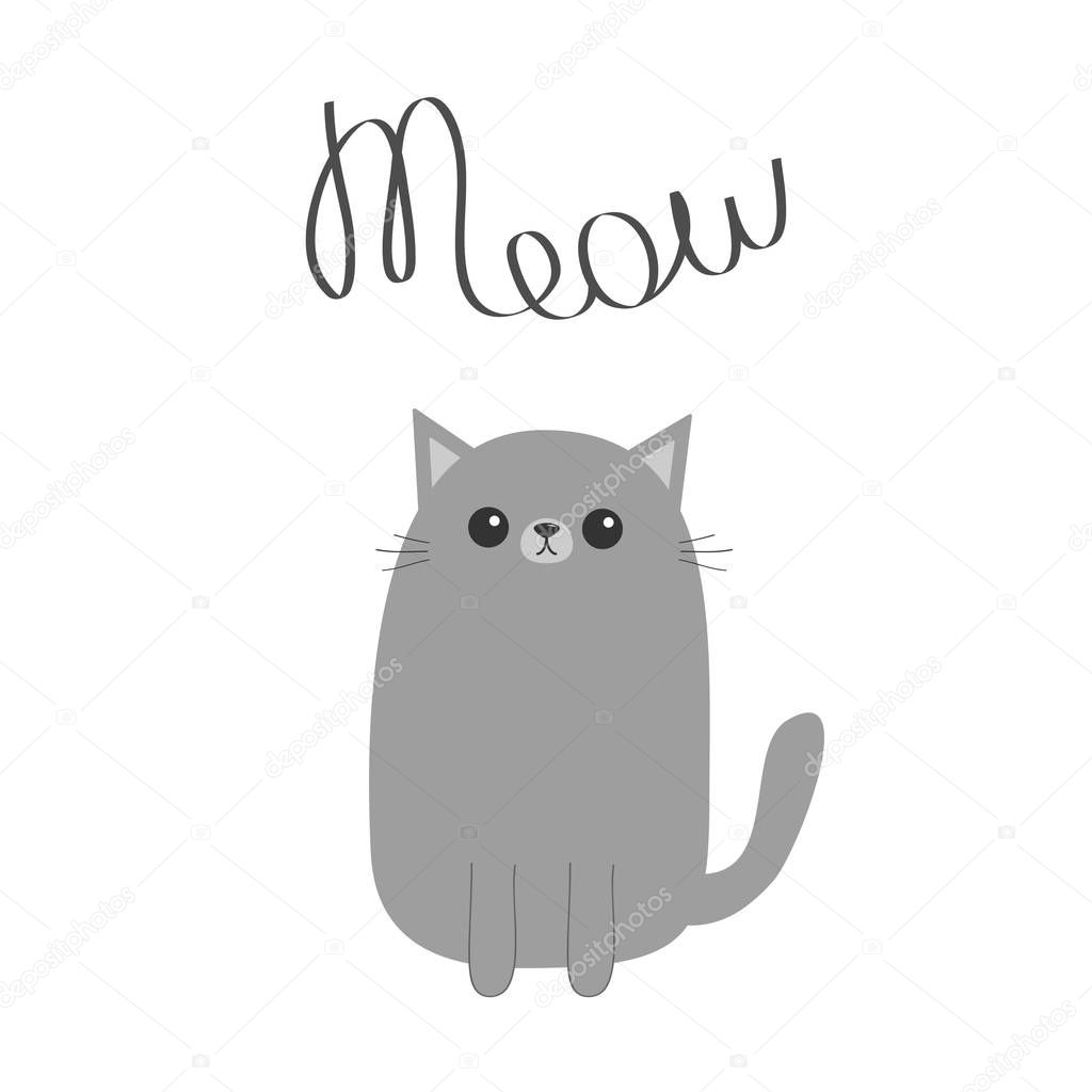 Gray cat Meow lettering text. 