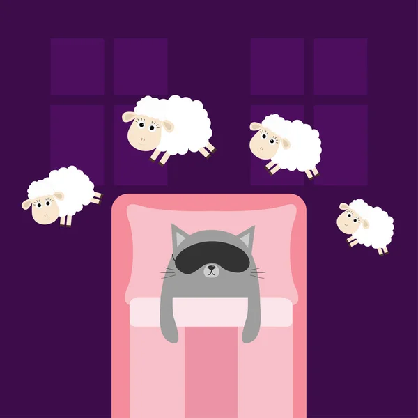 Lindo gato gris en la máscara de dormir . — Vector de stock