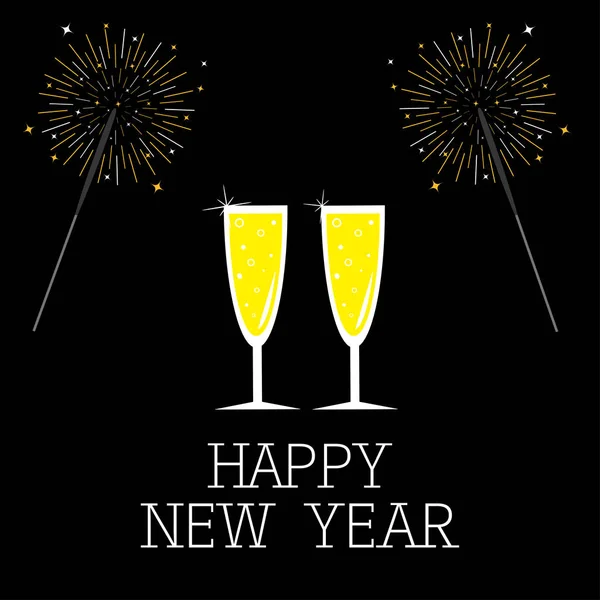 Nieuwjaarskaart Met Champagneglazen Vectorillustratie — Stockvector