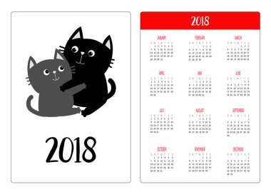 Cep takvim kediler, vektör çizim ile 2018 yıl