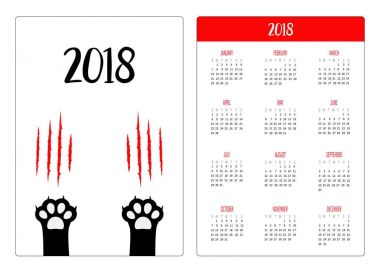 Cep takvim ile kedi, vektör çizim 2018 yıl