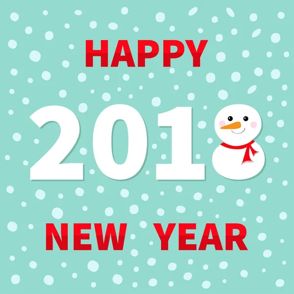 2018 Happy New Year Kaart Met Schattige Sneeuwpop Vectorillustratie — Stockvector